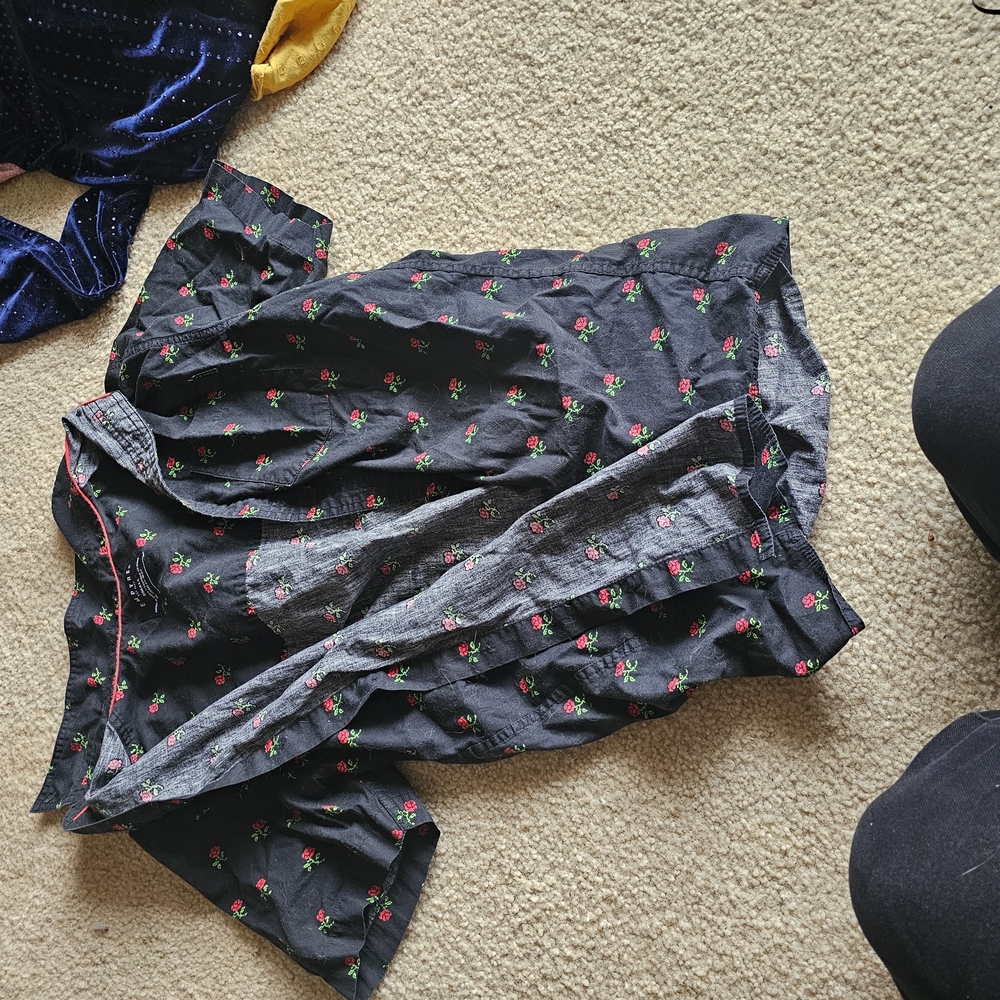 Floral Black Button-Up Shirt
